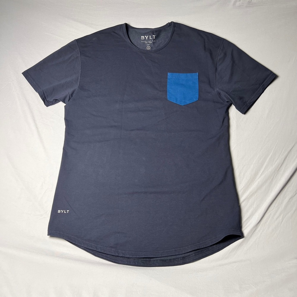 BYLT Drop Cut Lux Short Sleeve Pocket T-Shirt Navy Blue Mens Large XDC_SS_PT_NVY - Picture 2 of 8